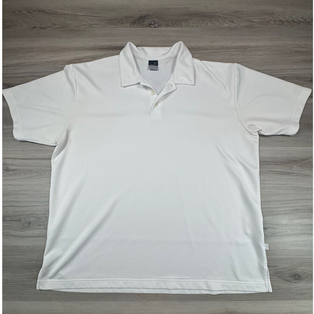 Nike Sphere Dry Mens XXL White Waffle Knit Short Sleeve Golf Polo Shirt‎